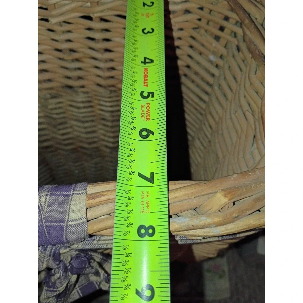 Rectangular‎ Woven Wooden Wicker Basket Blue Ribbon Bow Vintage Cottage Core